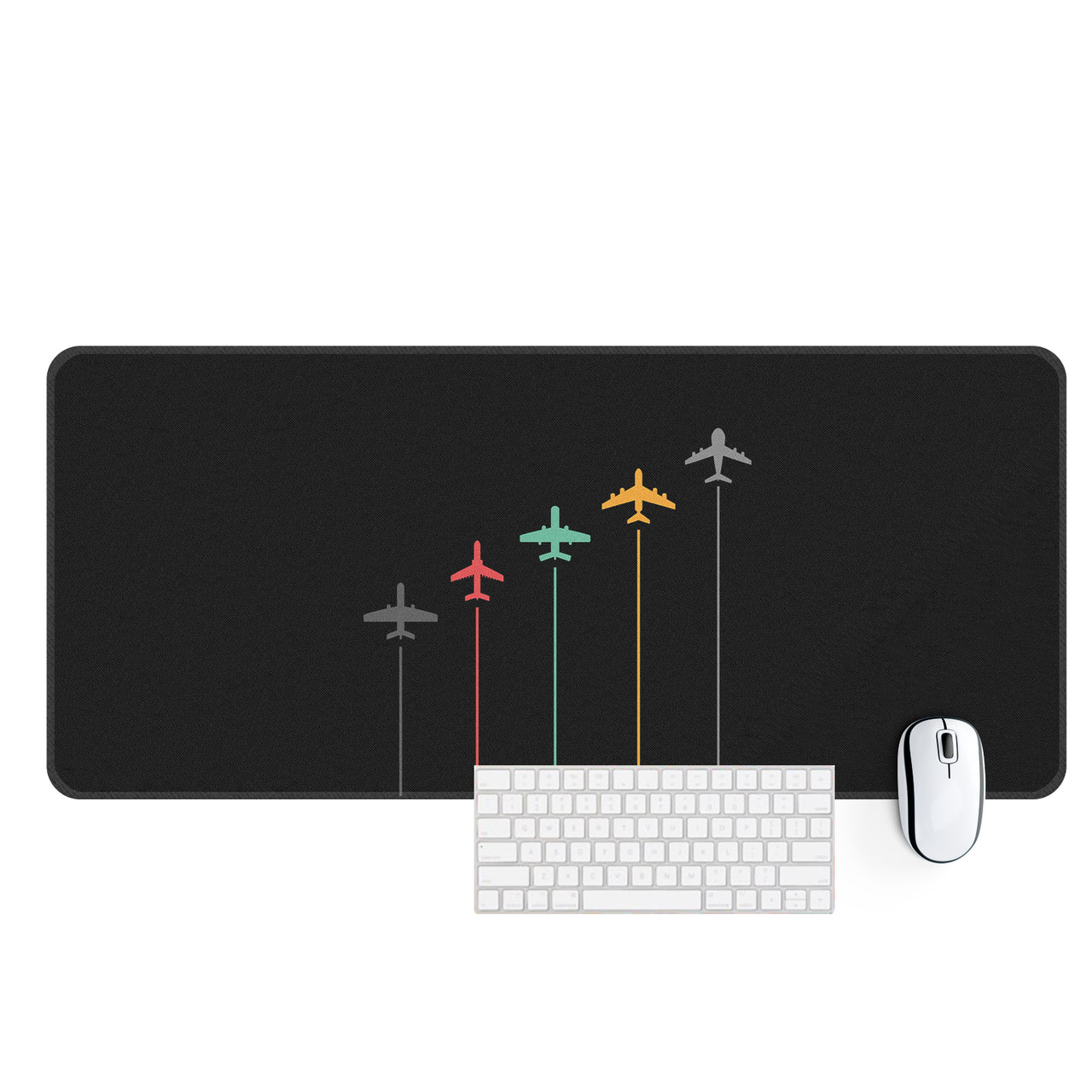 Black & White Super Travel Icons Black Designed Desk Mats