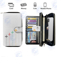Thumbnail for Black & White Super Travel Icons Light Gray Designed Leather Long Zipper Wallets