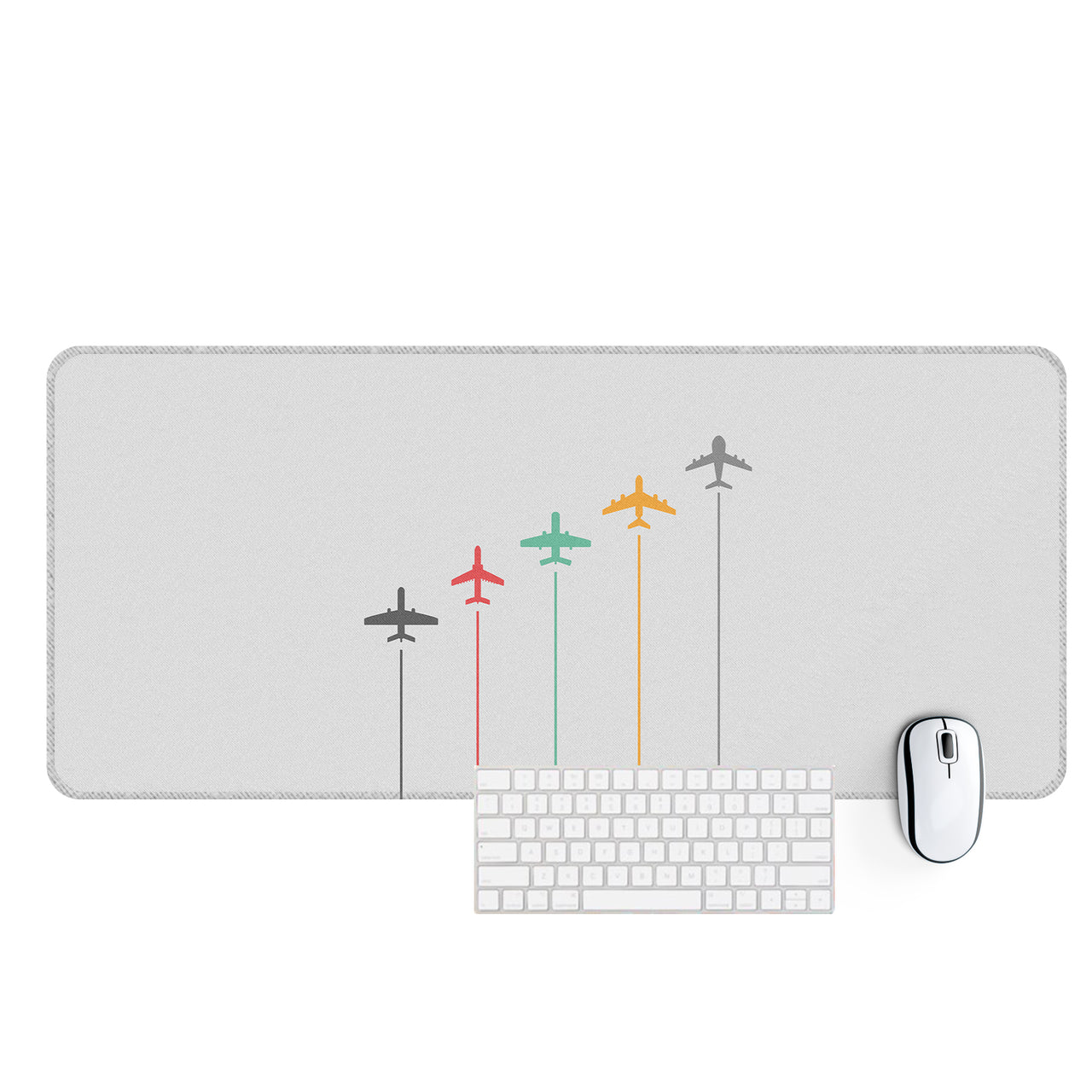 Black & White Super Travel Icons Light Gray Designed Desk Mats