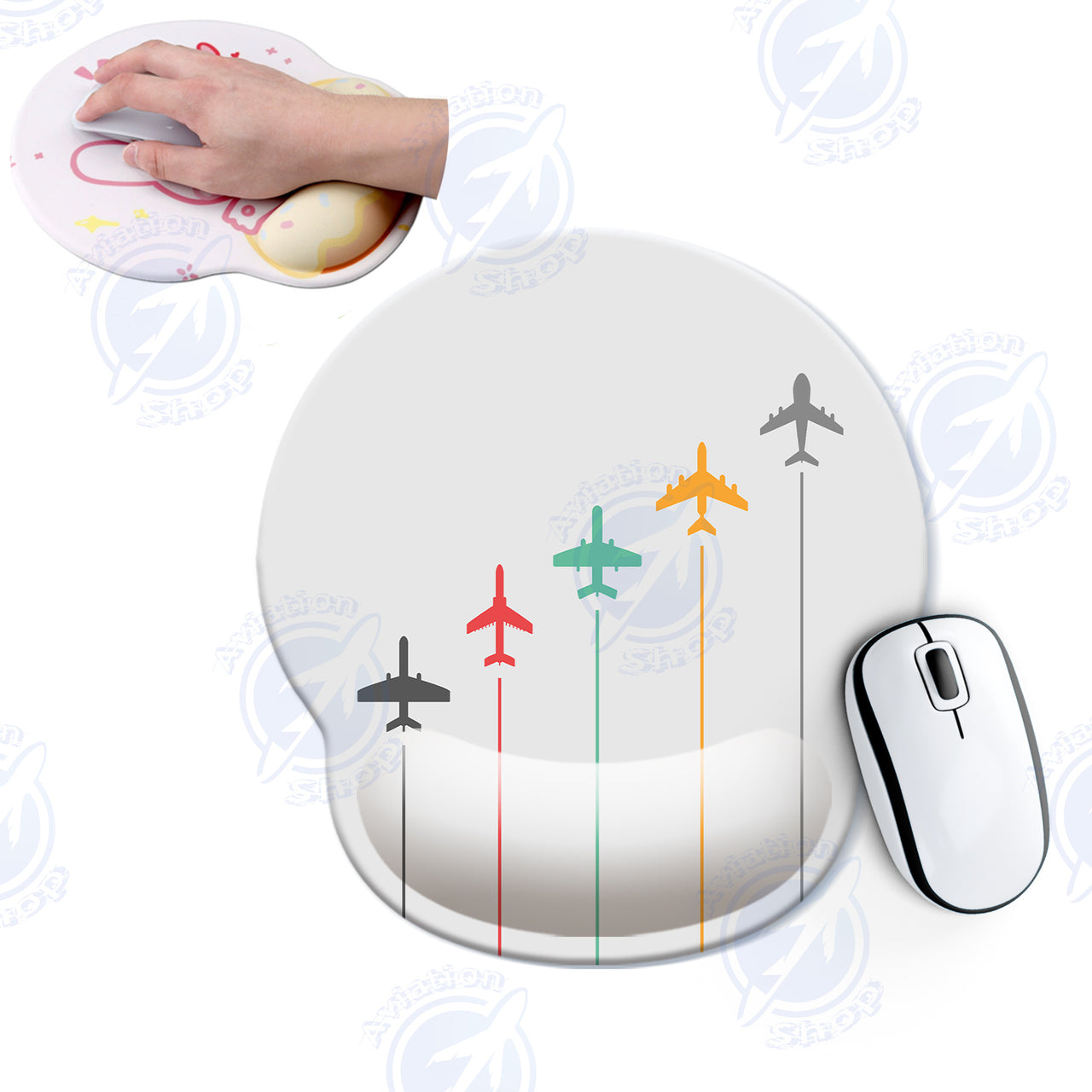Black & White Super Travel Icons Light Gray Designed Ergonomic Mouse Pads