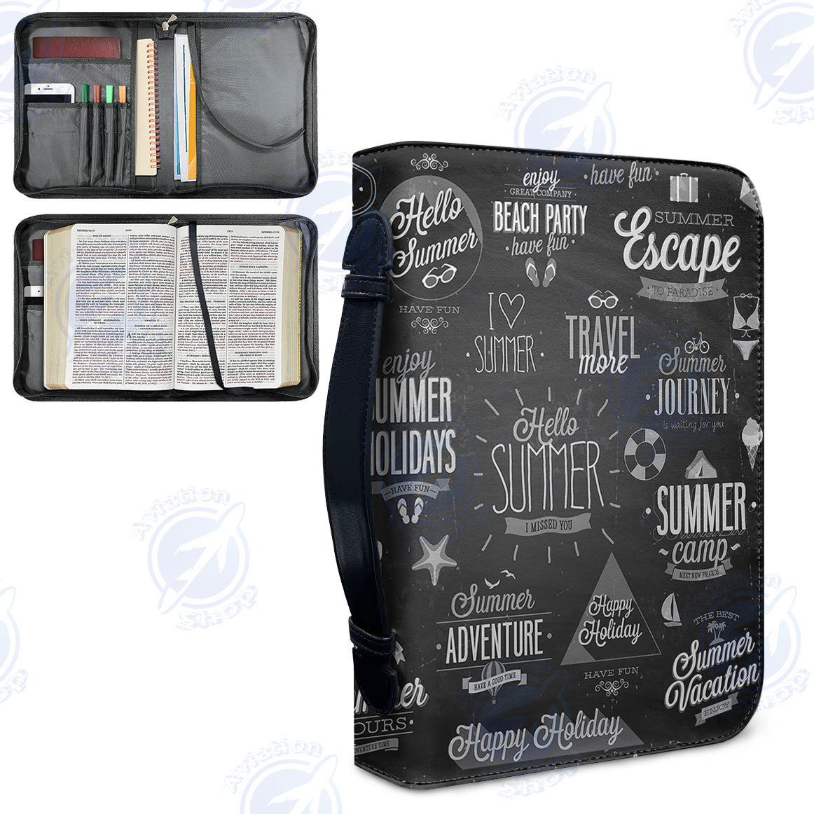 Black & White Super Travel Icons Designed PU Accessories Bags