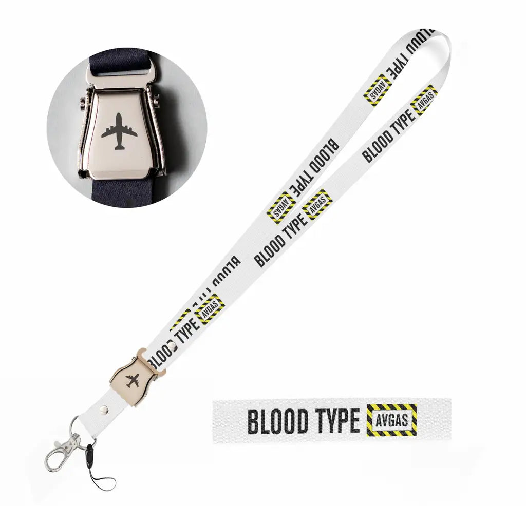 Blood Type AVGAS seat belt lanyard - white