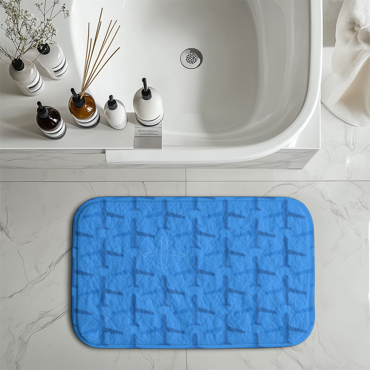 Blue Seamless Airplanes Designed Bath Mats