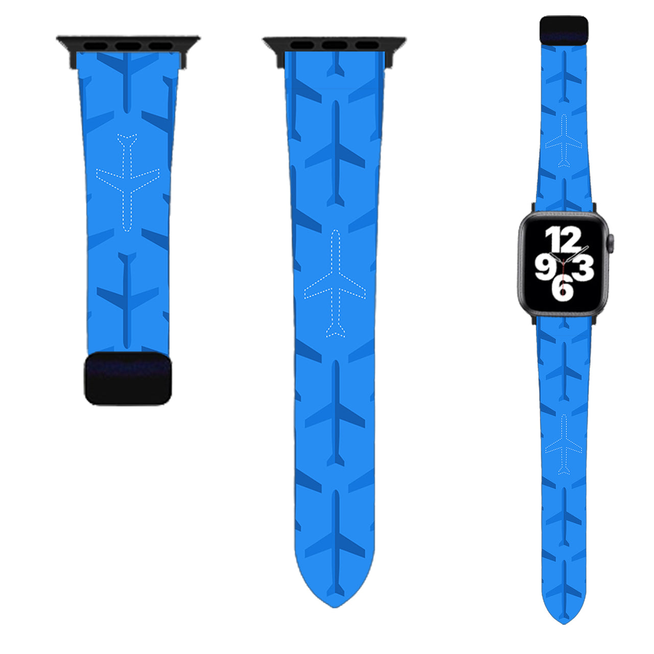 Blue Seamless Airplanes Designed Soft Silicone Apple Watch Bands