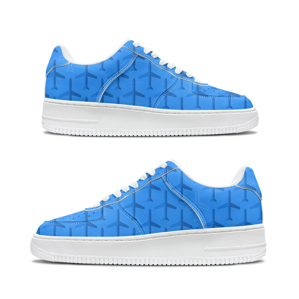 Blue Seamless Airplanes Designed Low Top Sport Sneakers & Shoes