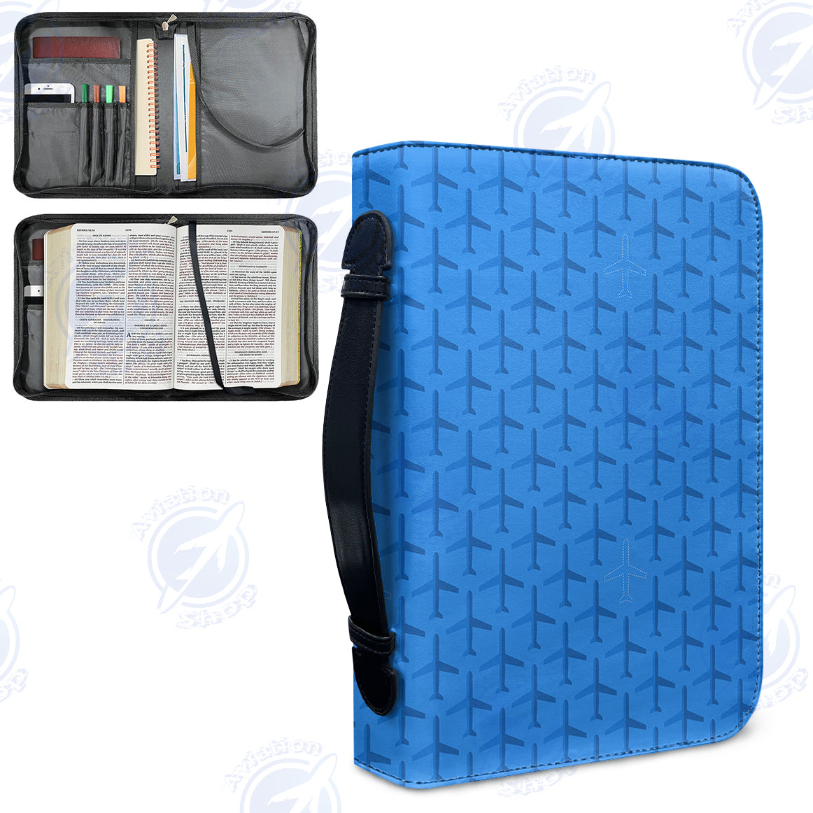 Blue Seamless Airplanes Designed PU Accessories Bags