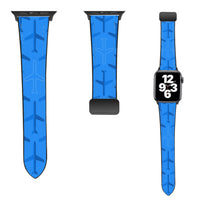 Thumbnail for Blue Seamless Airplanes Designed Leather Apple Watch Straps