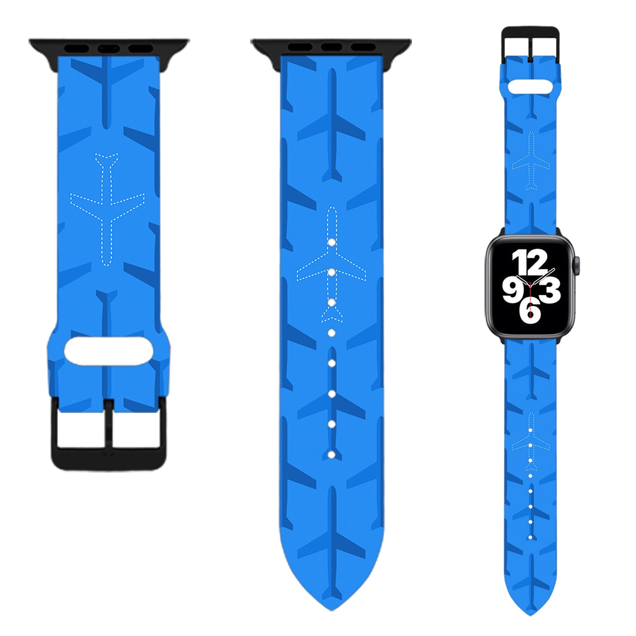 Blue Seamless Airplanes Designed Soft Silicone Apple Watch Bands