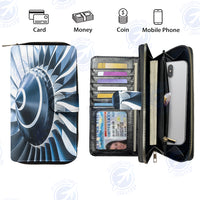 Thumbnail for Blue Toned Super Jet Engine Blades Closeup Designed Leather Long Zipper Wallets