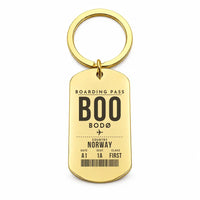 Thumbnail for Bodø Airport BOO - Key Chain - Boarding Pass Style - Gold