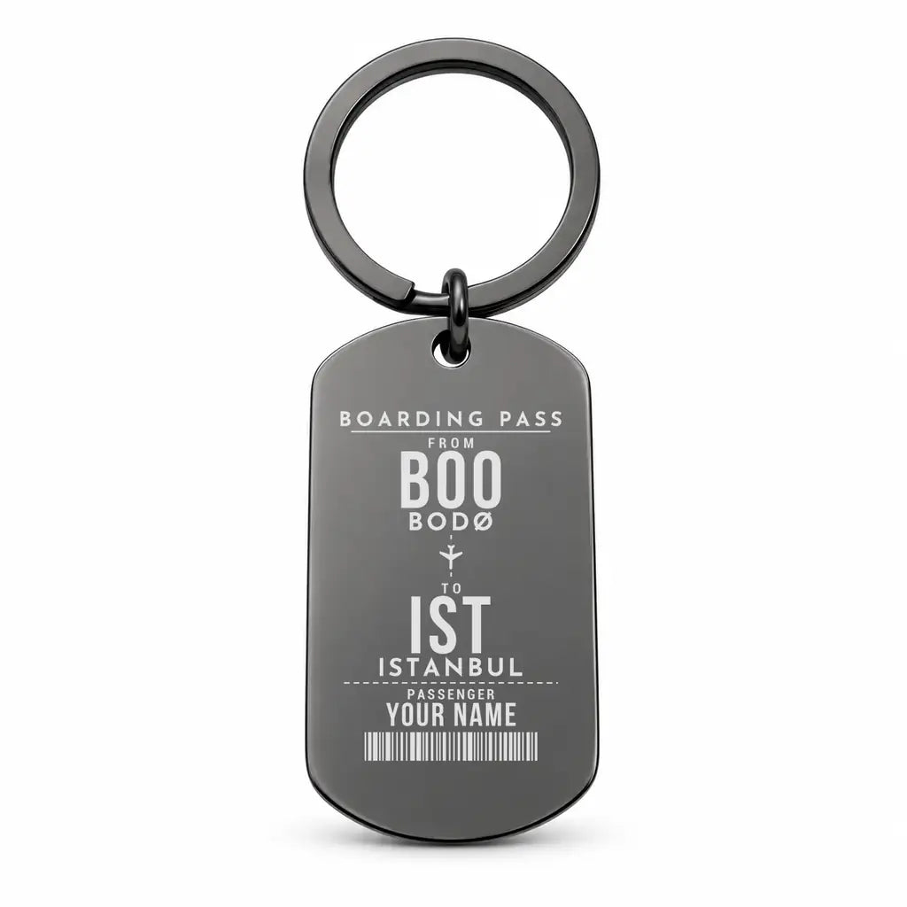 Bodø Airport BOO - Key Chain - Customizable Boarding Pass - Black
