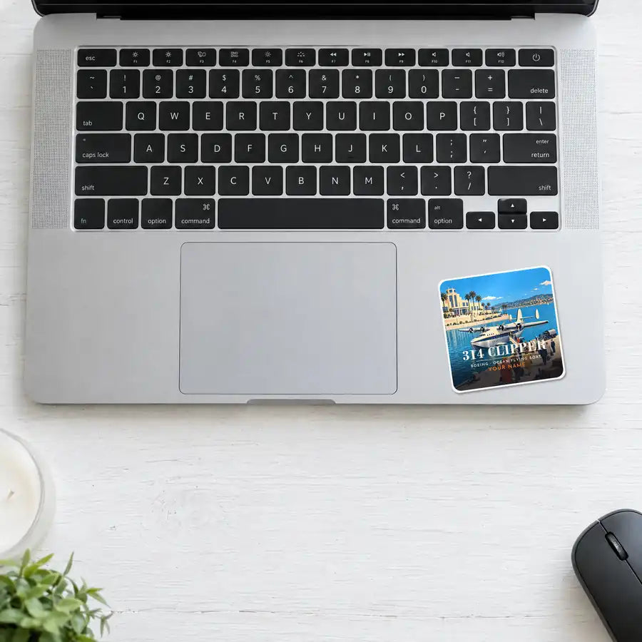 Boeing 314 Clipper - 3D + Name - Square Sticker - Laptop