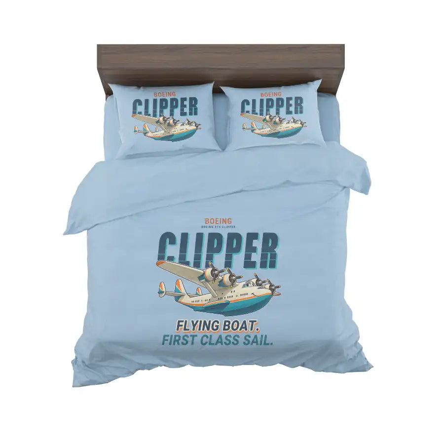 Boeing 314 Clipper - Cartoon - Bedding Set - Light Blue