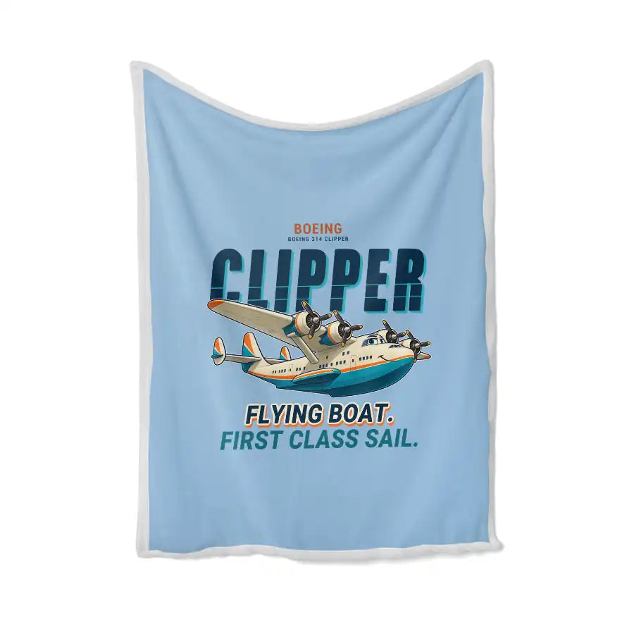 Boeing 314 Clipper - Cartoon - Blanket - Light Blue