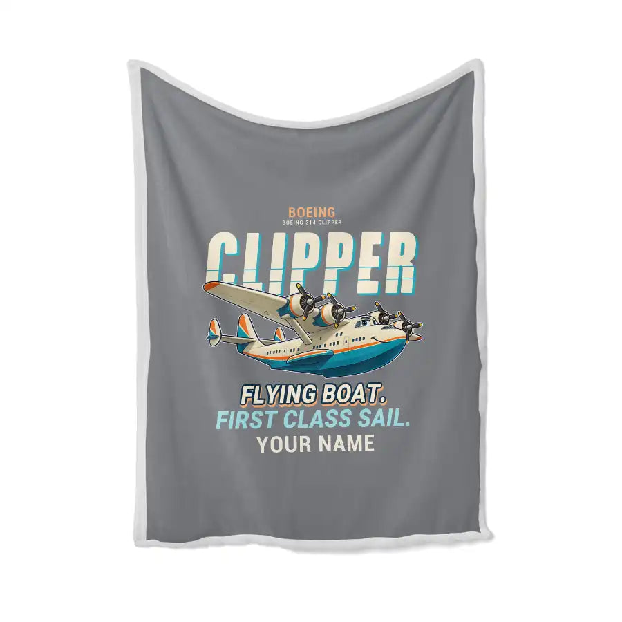 Boeing 314 Clipper - Cartoon + Name - Blanket - Gray