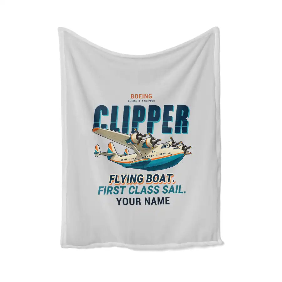 Boeing 314 Clipper - Cartoon + Name - Blanket - Light Gray