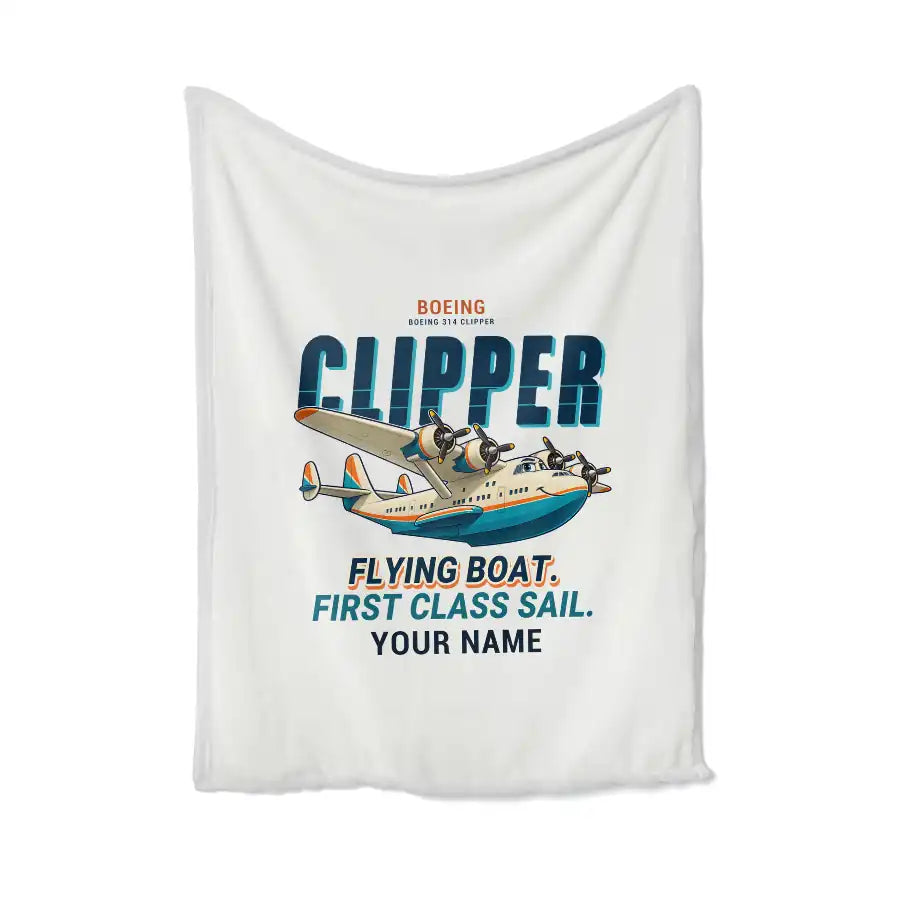 Boeing 314 Clipper - Cartoon + Name - Blanket - White