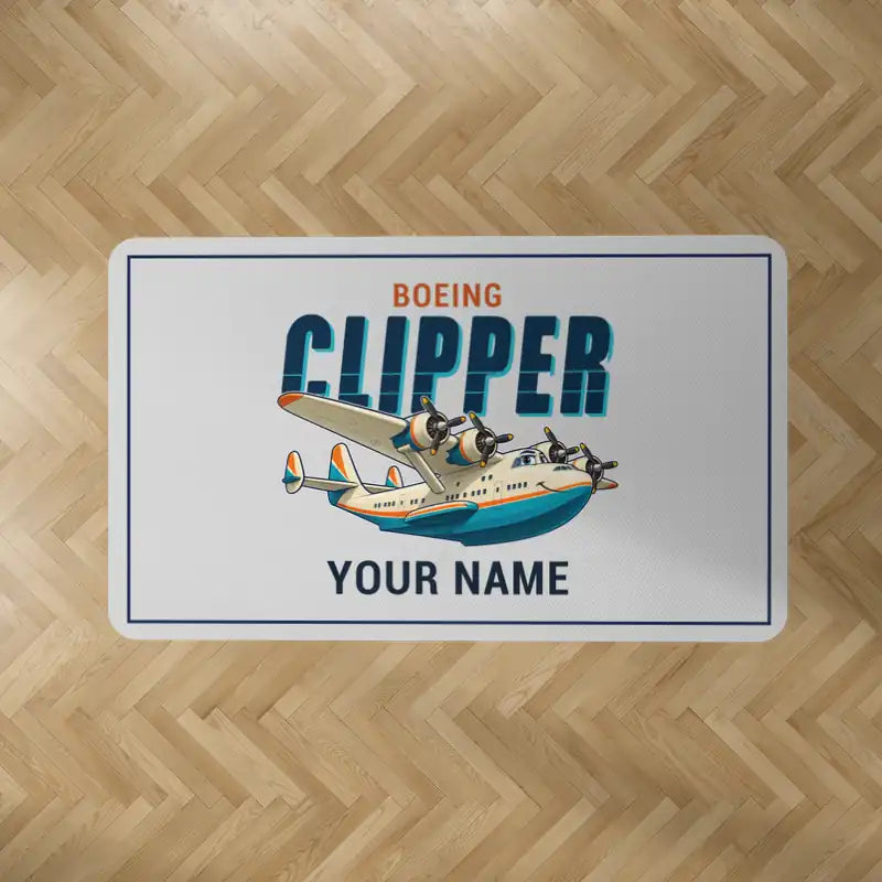 Boeing 314 Clipper - Cartoon + Name - Rectangle Carpet - Light Gray