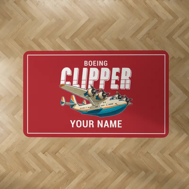 Boeing 314 Clipper - Cartoon + Name - Rectangle Carpet - Red
