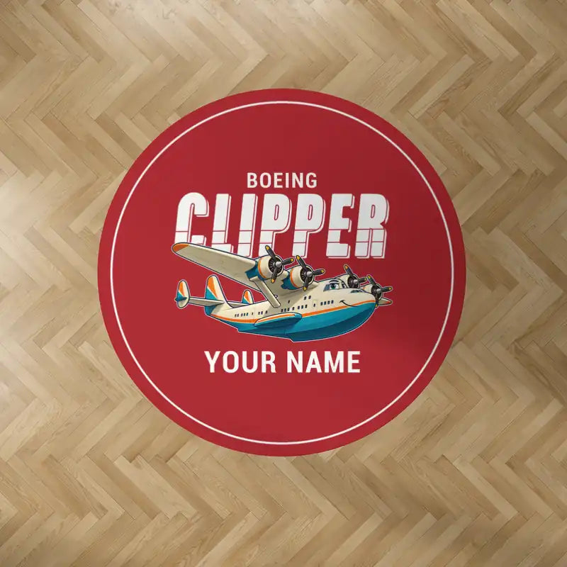 Boeing 314 Clipper - Cartoon + Name - Round Carpet - Red