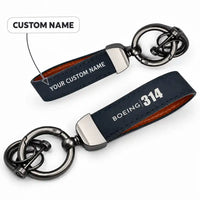 Thumbnail for Boeing 314 Clipper - Leather Key Chain - Horseshoe Buckle - Tag - Navy Blue + Name
