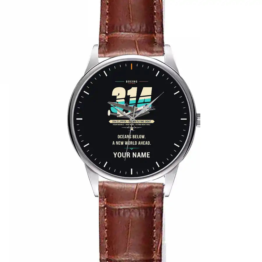Boeing 314 Clipper - Original + Name - Leather Strap - Striped Brown Leather Strap