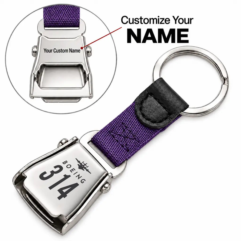 Boeing 314 Clipper - Seat Belt Key Chain - Heritage + Name - Purple