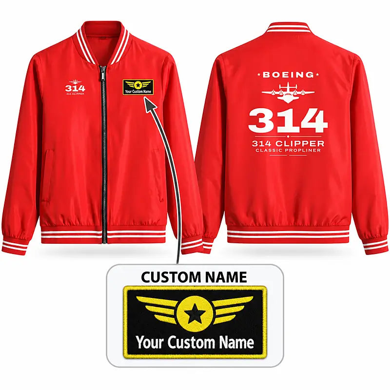 Boeing 314 Clipper Stylish Jackets - Baseball Collar - Heritage + Name - Red