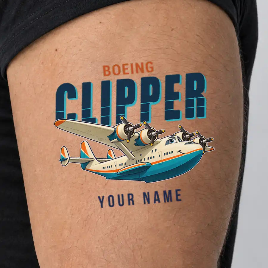 Boeing 314 Clipper - Tattoo - Cartoon + Name - Man