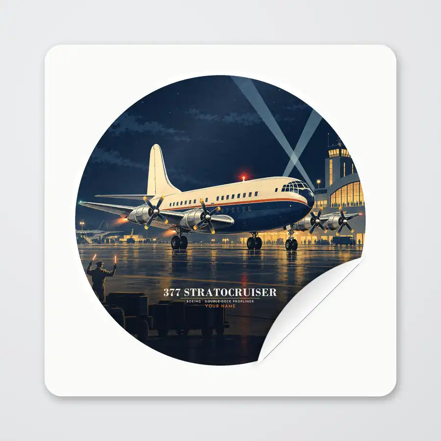 Boeing 377 Stratocruiser - 3D + Name - Circle Sticker - Peel