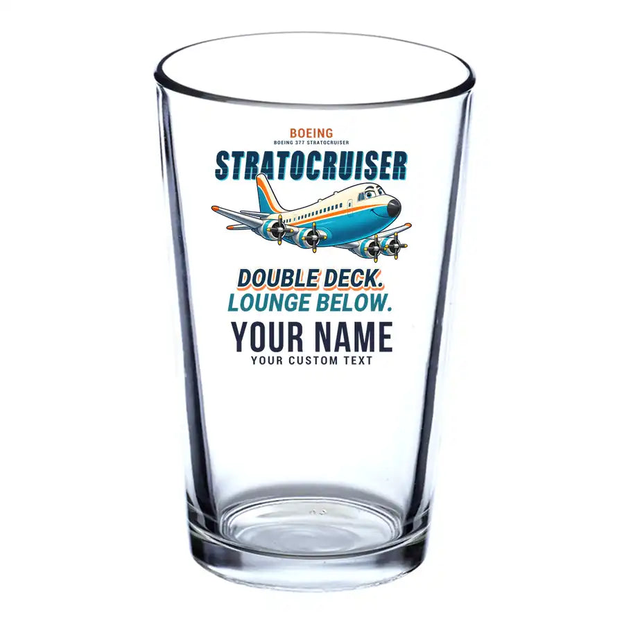 Boeing 377 Stratocruiser - Cartoon + Name - Beer & Water Glass