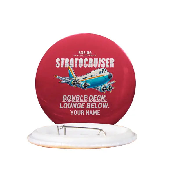 Boeing 377 Stratocruiser - Cartoon + Name - Pin - Red