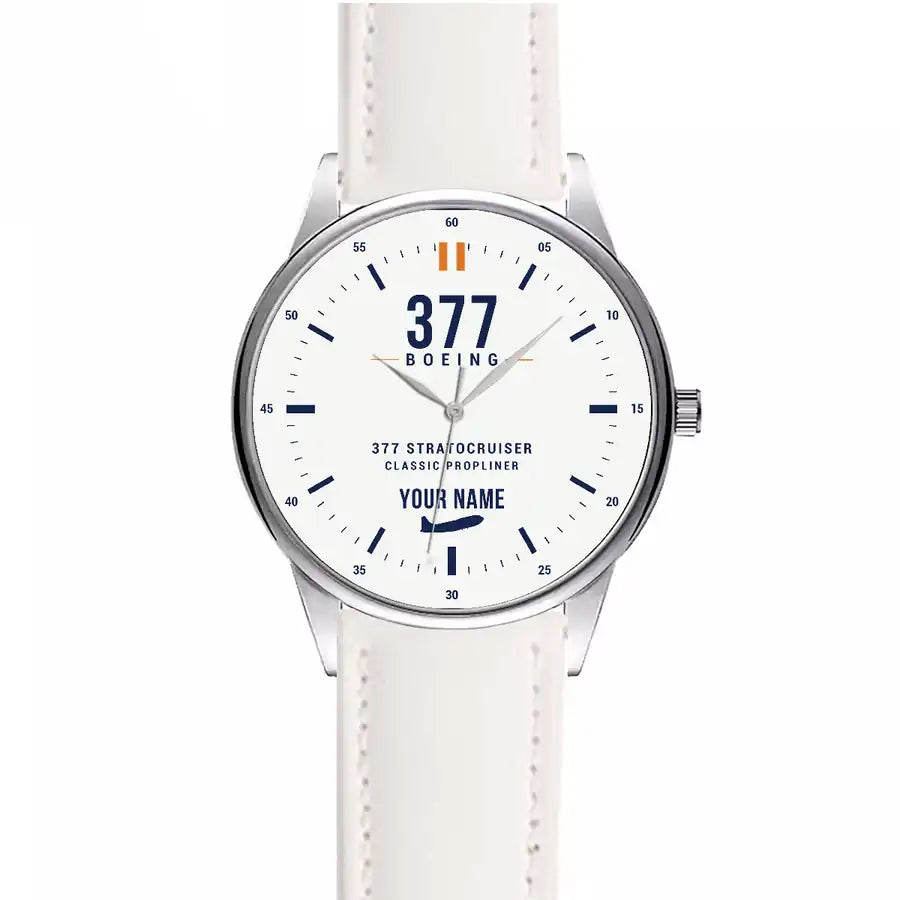 Boeing 377 Stratocruiser - Classic - White + Name - Leather Strap - White Leather Strap