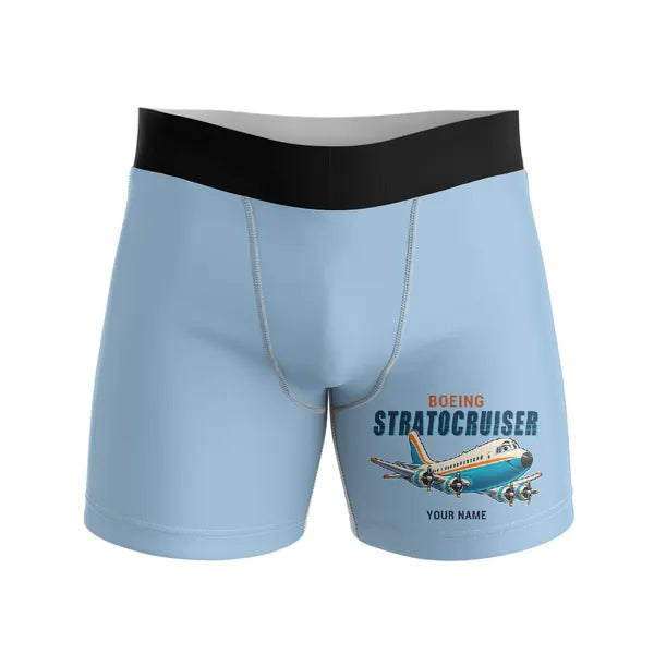 Boeing 377 Stratocruiser - Men Boxers - Cartoon + Name - Light Blue