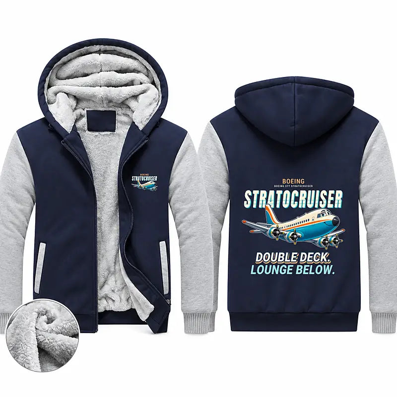 Boeing 377 Stratocruiser Zipped Sweatshirts - Cartoon - Navy & Gray