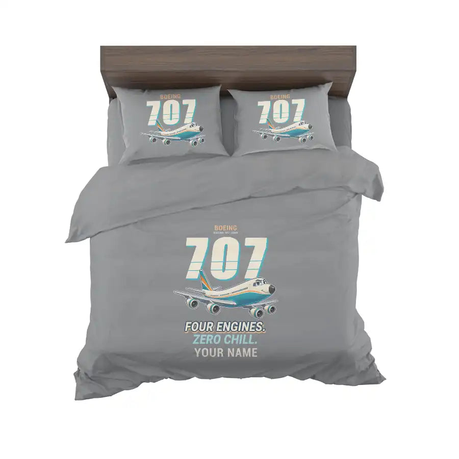 Boeing 707-320C - Cartoon + Name - Bedding Set - Gray