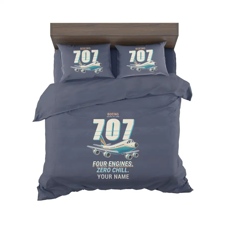 Boeing 707-320C - Cartoon + Name - Bedding Set - Navy Blue