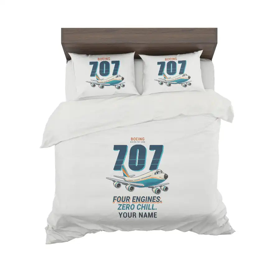 Boeing 707-320C - Cartoon + Name - Bedding Set - White