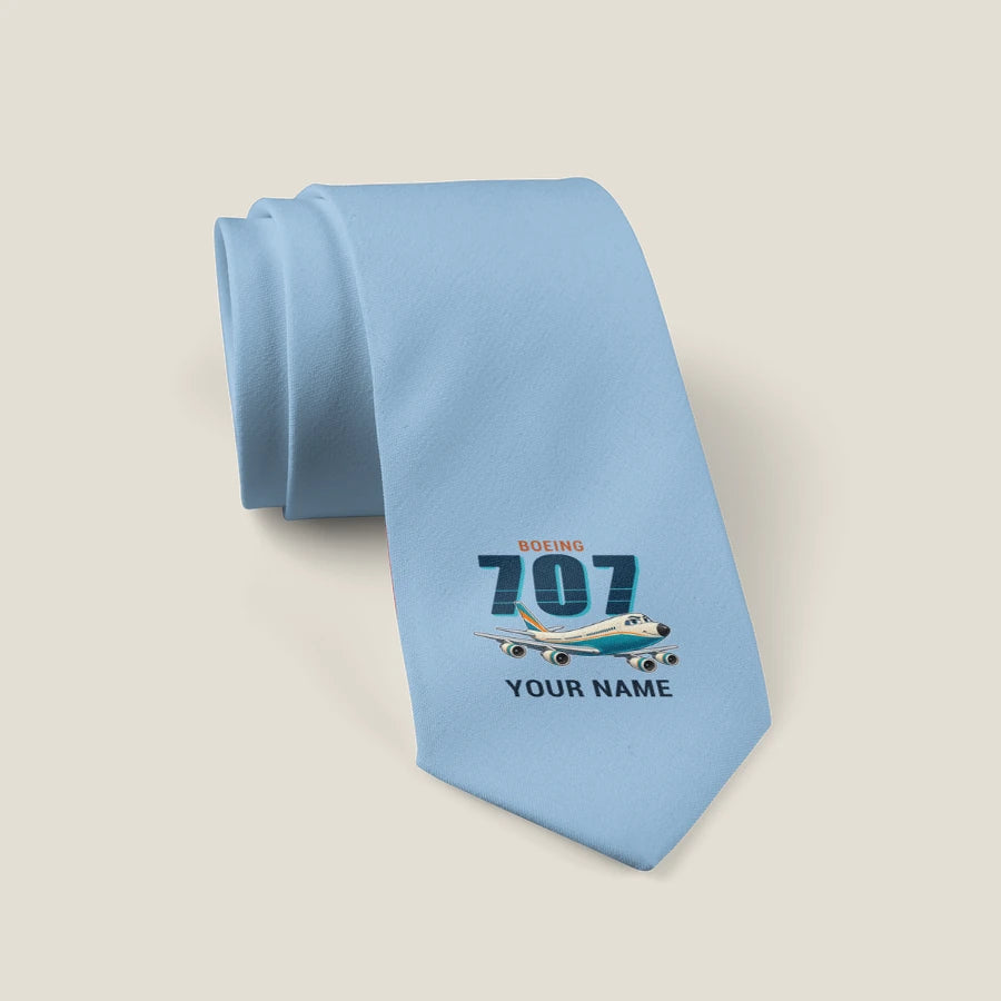 Boeing 707-320C - Cartoon + Name - Tie - Light Blue