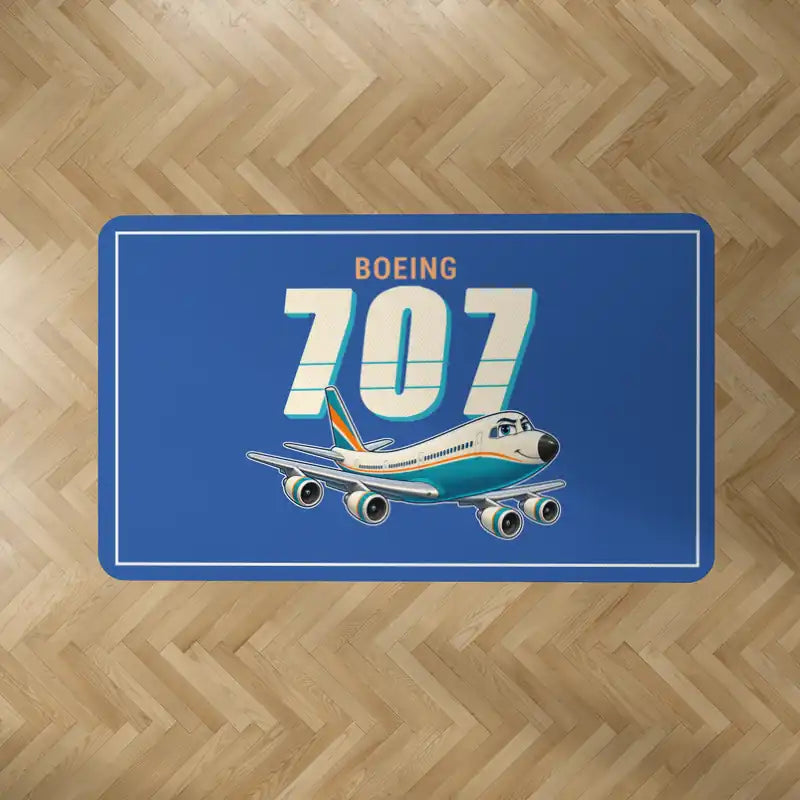 Boeing 707-320C - Cartoon - Rectangle Carpet - Blue
