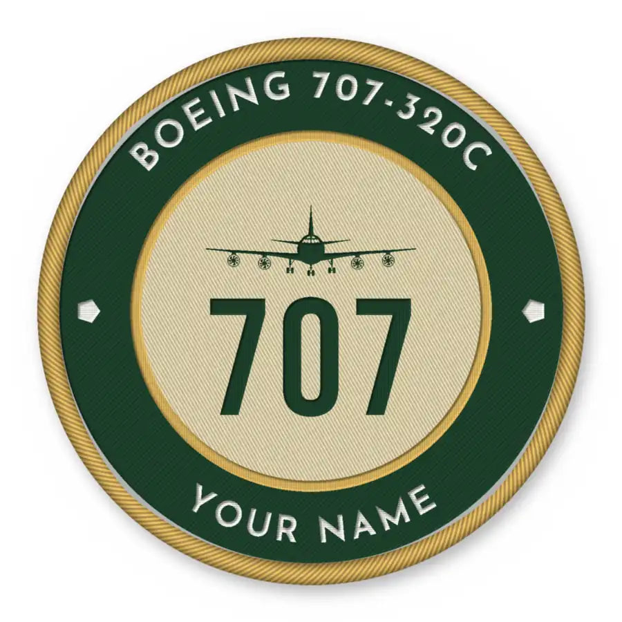 Boeing 707-320C Patches - Circle + Name - Forest Gold