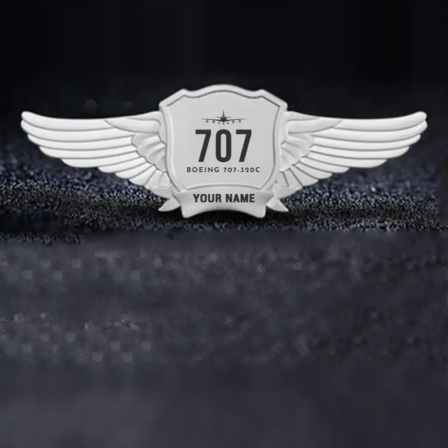 Boeing 707-320C Pilot Wing Badge - Silver + Name