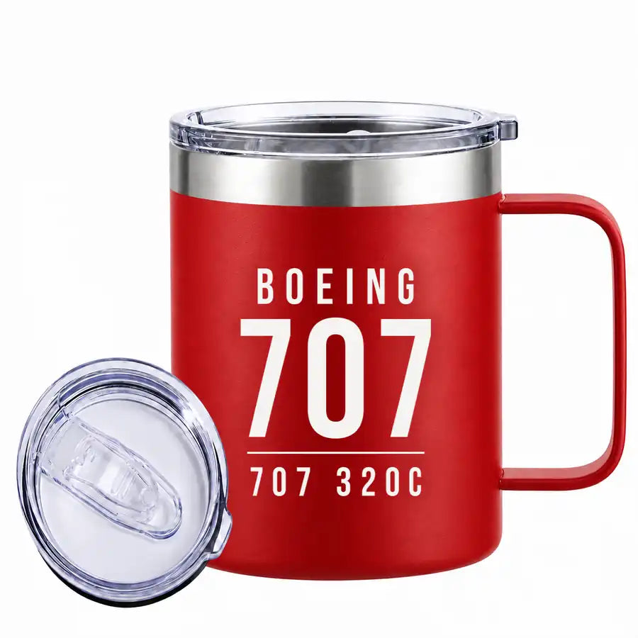 Boeing 707-320C - Stainless Steel Mug - Tag - Red