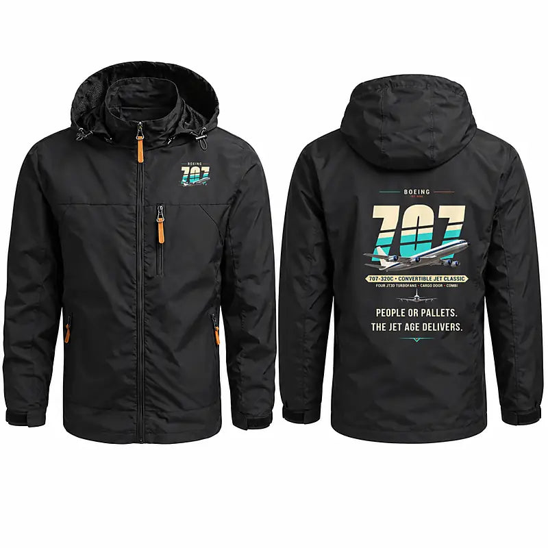 Boeing 707-320C Stylish Jackets - Hooded Windbreaker - Original - Black