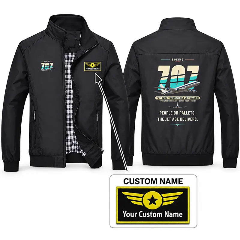 Boeing 707-320C Stylish Jackets - Stand Collar - Original + Name - Black