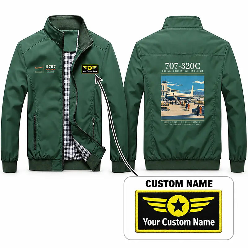 Boeing 707-320C Stylish Jackets - Stand Collar - Poster + Name - Green