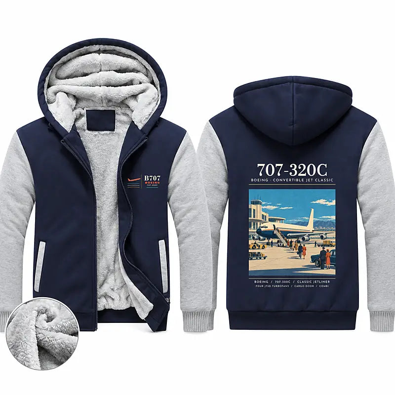 Boeing 707-320C Zipped Sweatshirts - Poster - Navy & Gray