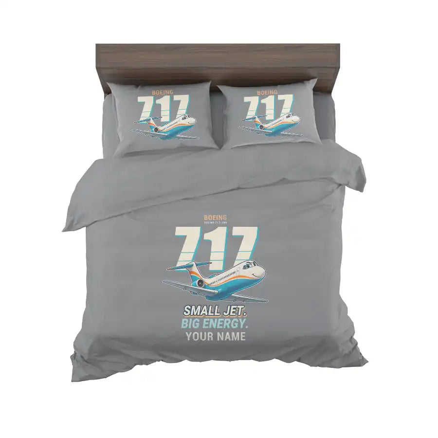 Boeing 717-200 - Cartoon + Name - Bedding Set - Gray