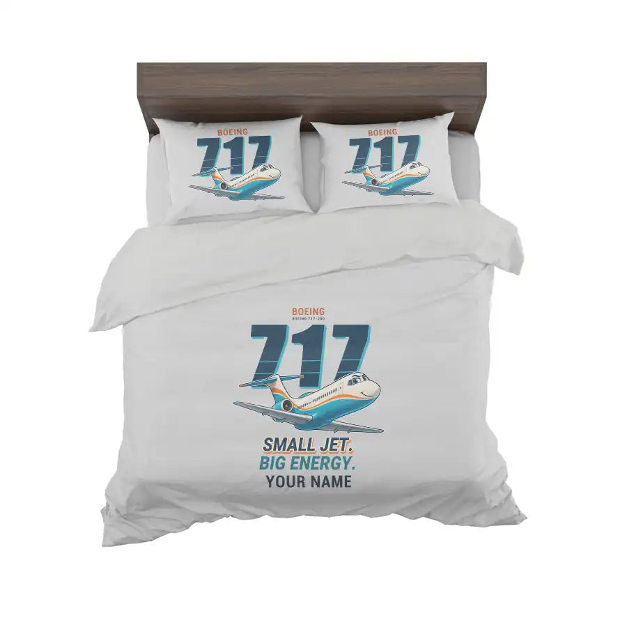 Boeing 717-200 - Cartoon + Name - Bedding Set - Light Gray
