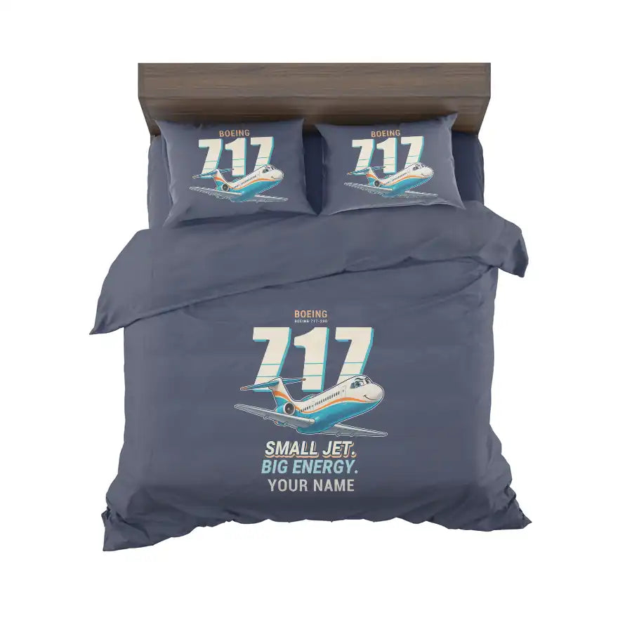 Boeing 717-200 - Cartoon + Name - Bedding Set - Navy Blue